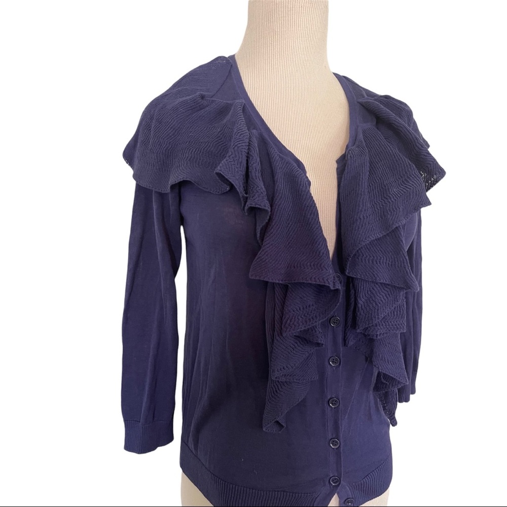 🆕 Jigsaw Navy Ruffle Button Down Cardigan Sz: S 💙